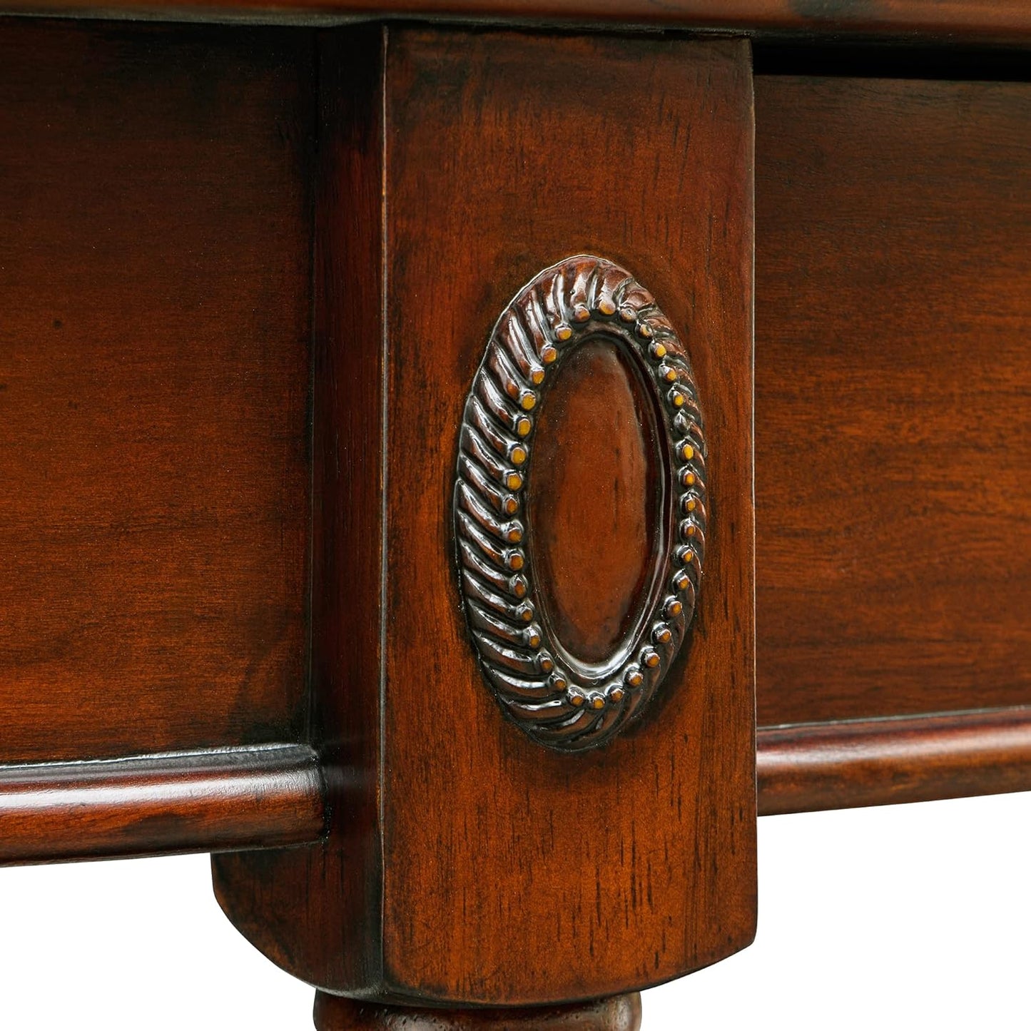 Solid Wood Console Table with Drawer, Semi-Circle Entryway Storage Shelf, Half-Moon Carvings Side Elegant Vintage Sofa for Living Room,Blank Wall Walnut SFZ1533WD-DR Brown 47.7*18*30.2