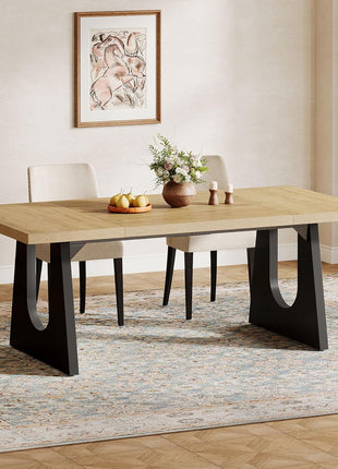 70.9-Inch Rustic Rectangular Dining Table for 6-8 with Black Wooden Legs, Farmhouse Style Oak and Black Finish for Dining and Living Room