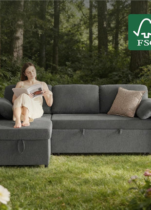 Versatile 83-Inch Pull-Out Sleeper Sofa with USB Charging and Storage Chaise - Stylish Convertible Couch for Compact Living Spaces - Dark Gray
