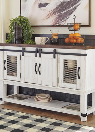 Valebeck Farmhouse Dining Room Server and Buffet Cabinet by Signature Design by Ashley in White and Brown
