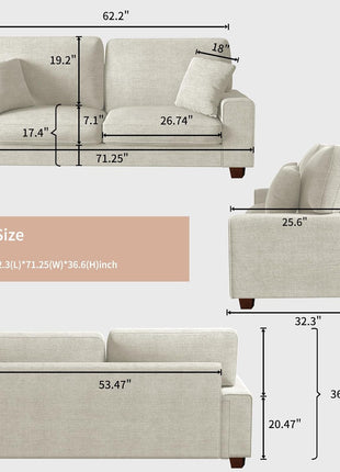Contemporary Chenille Loveseat Sofa for Living Room with Recliner, Removable Cover, Spring Cushions, Solid Wood Frame, Easy Assembly for Small Spaces (71.25 Inch, Beige)