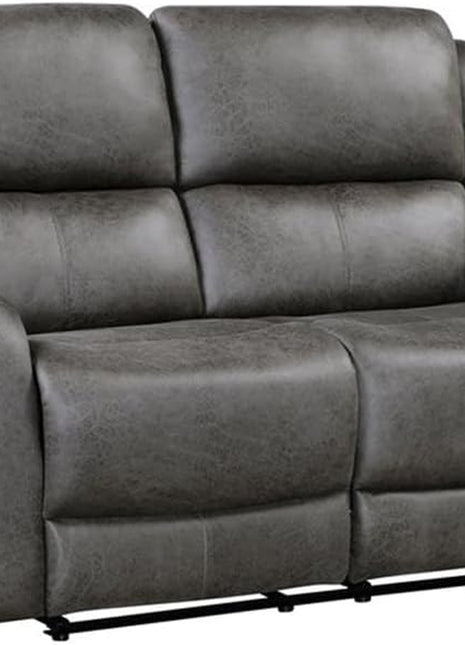 Modern Microfiber Double Reclining Loveseat with Gray Polished Upholstery, Solid Wood Frame, Attached Cushions, and Tab Pull Reclining Motion for Transitional Style Living Rooms