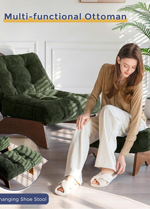Elegant Green Accent Chair with Ottoman - Ideal for Reading Spaces