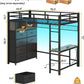 Twin Size Loft Bed with Desk and 8 Storage Drawers, Metal Loft Bed Twin with LED Lights & Charging Sation, Storage Shelves, 13.1" H Safety Guard & Ladder, No Box Spring Needed, Grey