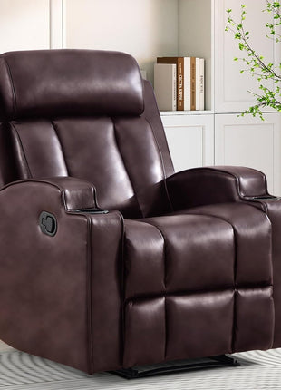 Premium PU Leather Manual Recliner Chair for Adults with Cup Holders and Padded Backrest, Overstuffed Heavy Duty Reclining Sofa for Living Room and Bedroom, Black