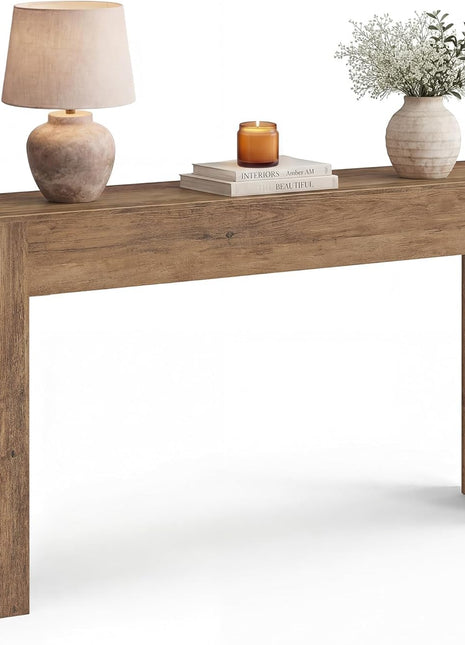 Farmhouse-Inspired Entryway Console Table with Sturdy Thick Top, Easy Assembly, Dimensions: 11.8 x 63 x 31.5 Inches, Honey Brown Finish