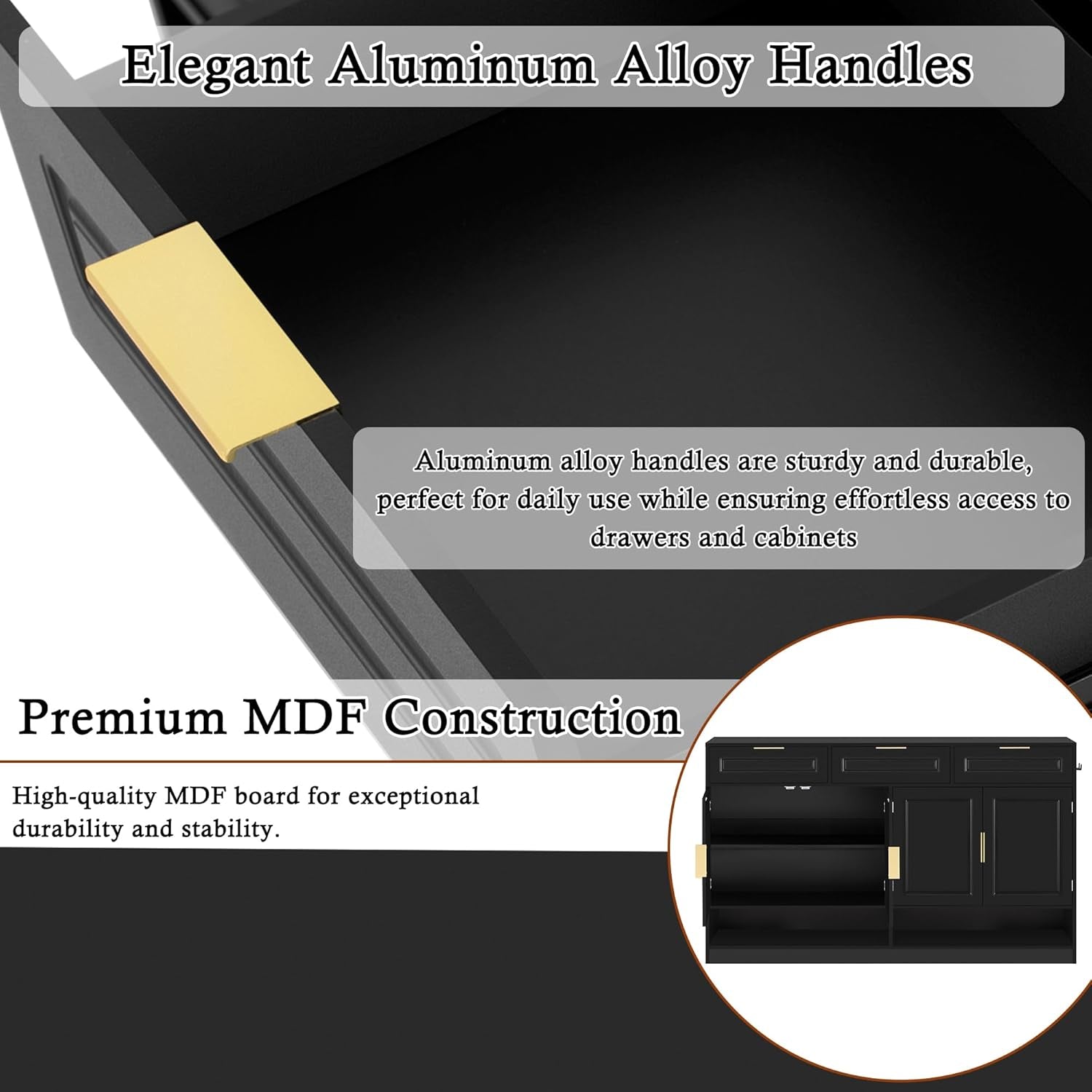 Buffet Table with 3 Drawers, 59.1" Multi-Functional Buffet Cabinet with Storage, Sideboard Cabinet with Adjustable Shelf for Dining Room, Living Room, Entryway, Black