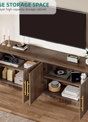 70-Inch Entertainment Center for TVs up to 80 Inches, Media Console with Four Fluted Doors and Generous Storage in Natural Oak Finish