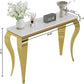 47 Inch White Marble Console Table with Mirrored Stainless Steel Metal Legs, Faux Marble Tall Luxury Gold Entryway Table, Modern Sofa Table Narrow Console Tables for Hallway Living Room