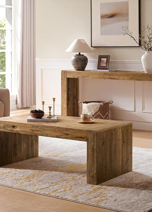 Reclaimed Solid Wood Rectangular Coffee Table, 47.3" Modern Rustic Industrial Centerpiece for Living Room and Office, Quick 10-Minute Assembly