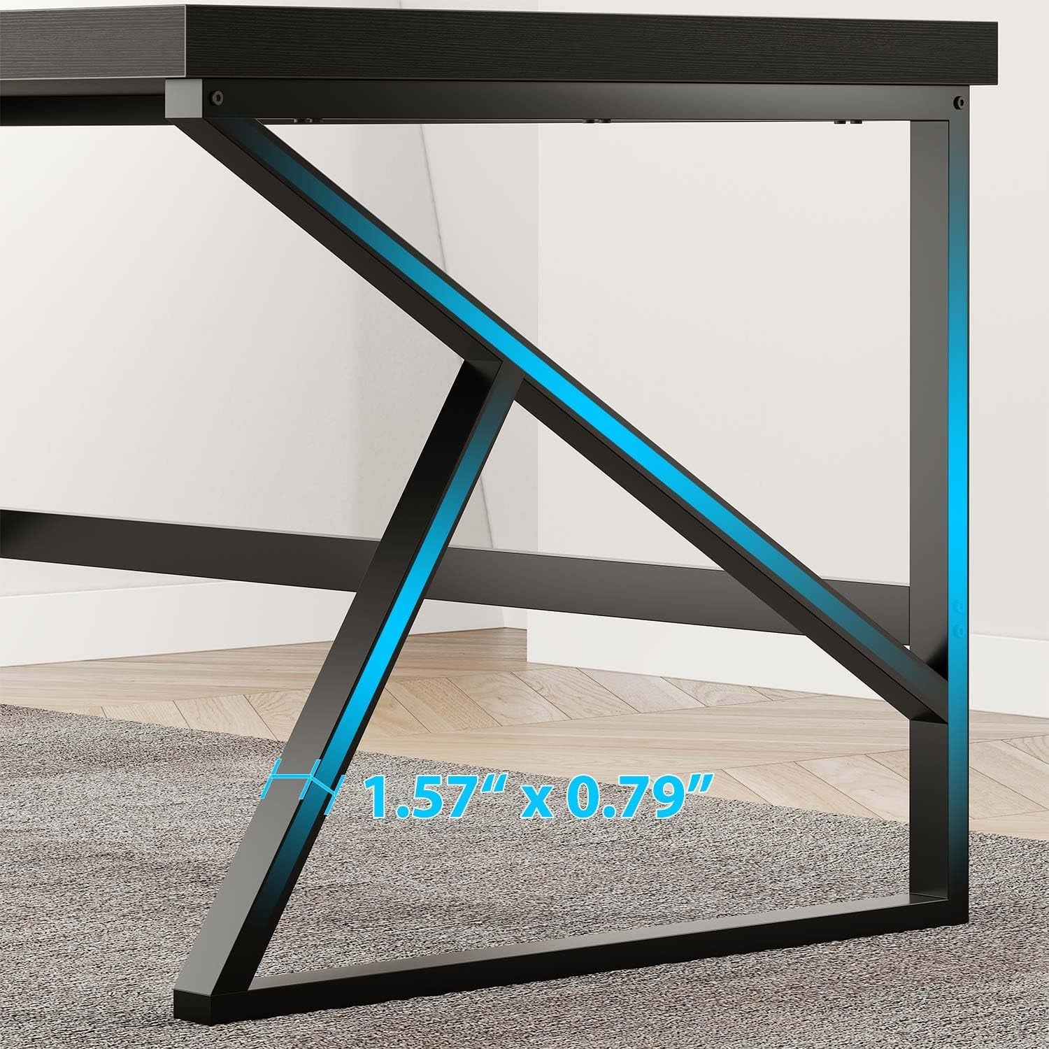 Black Desk, Modern Industrial Home Office Computer Desk, Laptop PC Desk for Student Work Writing Study Gaming, Simple Metal and Wooden Computer Table in Bedroom Living Room Workstation, 55 Inch