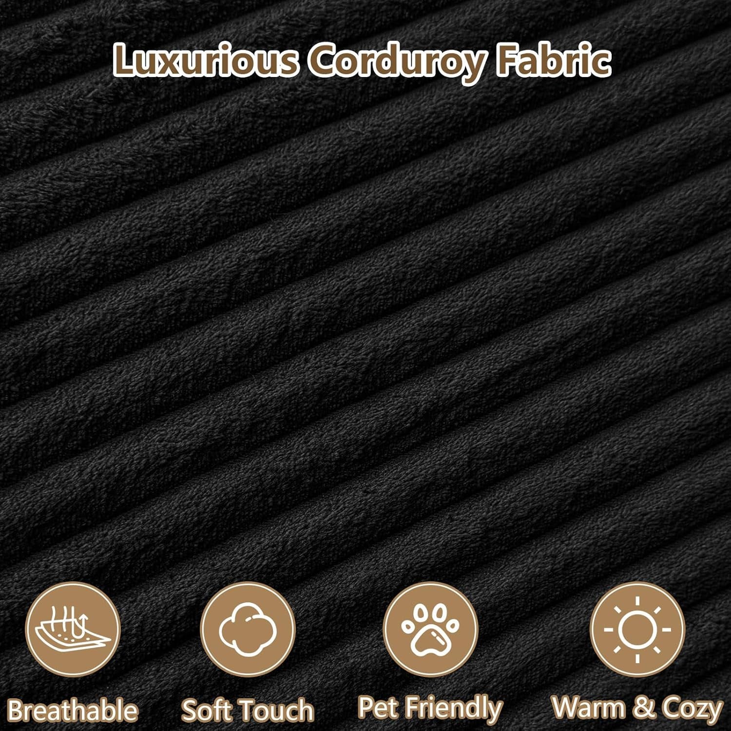 96" U-Shape Cloud Couch, Modern Modular Sectional L-Shape Sofa with Ottoman, Corduroy Upholstered Couches Deep Seat Sleeper Chaise Longue for Living Room, No Assembly Required(Black, Right Facing)