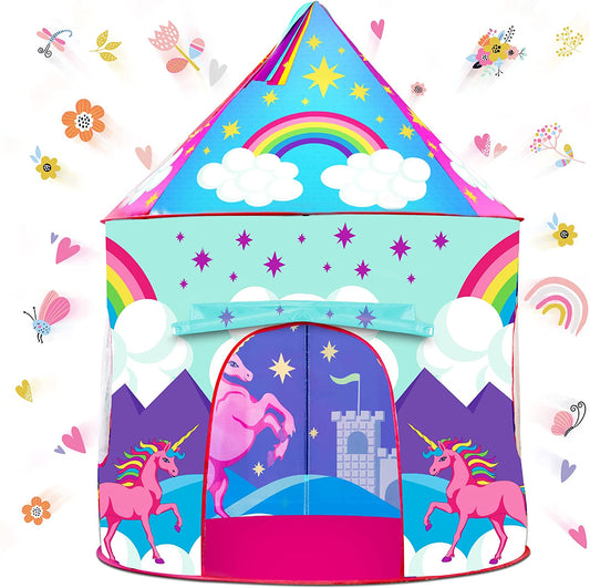 Unicorn Pop up Tent for Kids - Indoor and Outdoor Playhouse Unicorn Tent for Girls and Boys, Pink Princess Tents with Headband and Kids Storage Carry Bag