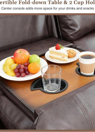 Leather Recliner Sofa Set: 3-Piece Sectional Furniture with Convertible Table & Cup Holders for Living Room, RV, or Office in Brown Leather