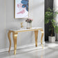 47 Inch White Marble Console Table with Mirrored Stainless Steel Metal Legs, Faux Marble Tall Luxury Gold Entryway Table, Modern Sofa Table Narrow Console Tables for Hallway Living Room