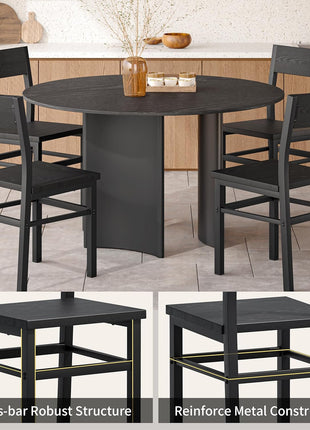Set of 4 Rustic Wood Dining Chairs with Reinforced Metal Frame and Slat Back in Dark Black, Modern Farmhouse Style for Kitchen and Dining Room