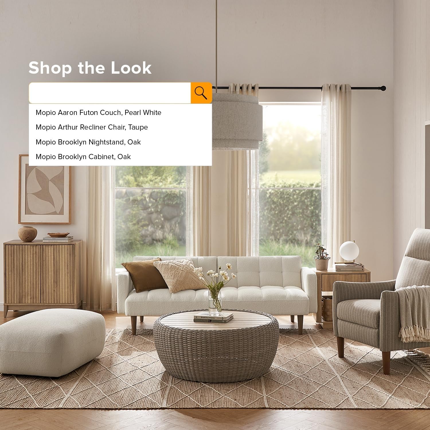 76.4" Futon Sofa Bed, Couch, Loveseat, Sleeper Sofa, Mid Century Modern Futon Couch, Sofa Cama, Couches for Living Room (Aaron, Pearl White Boucle)