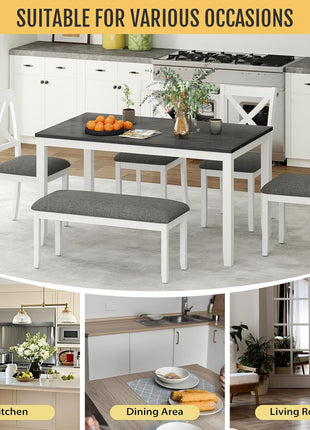 6-Piece Solid Wood Dining Set with Upholstered Seating, Perfect for Dining Rooms, Kitchens, and Restaurants, White Finish