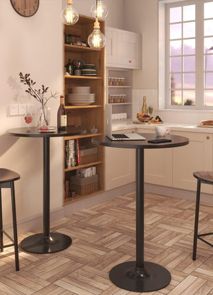 Round Bistro Pub Table - 40.6-Inch Bar Height Cocktail Table for Home Bar, Dining Room, Living Room, and Weddings with Metal Base and MDF Obsidian Top in Dark Black Finish
