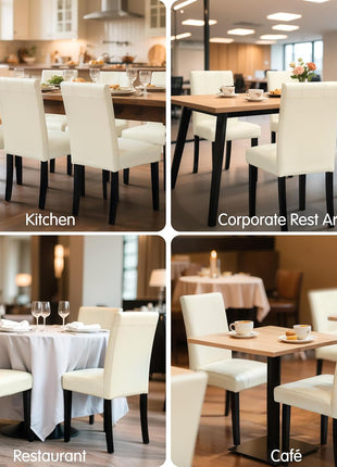 Set of 4 Cream Faux Leather High Back Upholstered Dining Chairs with Durable Wooden Legs