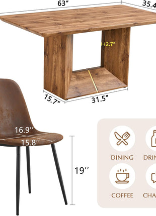 63-Inch Contemporary Dining Table Set for Six with Upholstered Chairs - Ideal for Kitchen and Dining Room, Easy Assembly Farmhouse Design