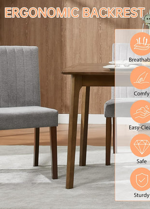 Set of 6  Farmhouse Tufted Parsons Dining Chairs, Upholstered Fabric with Wood Legs and Padded Seat, Grey, for Dining Room and Living Room