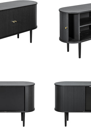 55-Inch Black Sideboard Cabinet with Doors and Shelves - Versatile Storage Solution for Living Room, Bedroom, Entryway, and Office - Modern Black Oak Buffet and Media Console Table