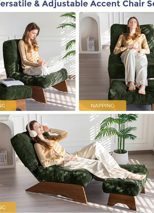 Elegant Green Accent Chair with Ottoman - Ideal for Reading Spaces