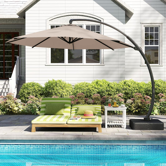 11Ft Cantilever Patio Umbrella with Base Included, Large round Offset Outdoor Pool Umbrella, 360° Rotation & Infinite Tilt, Heavy Duty Aluminum Frame for Deck Backyard, Beige