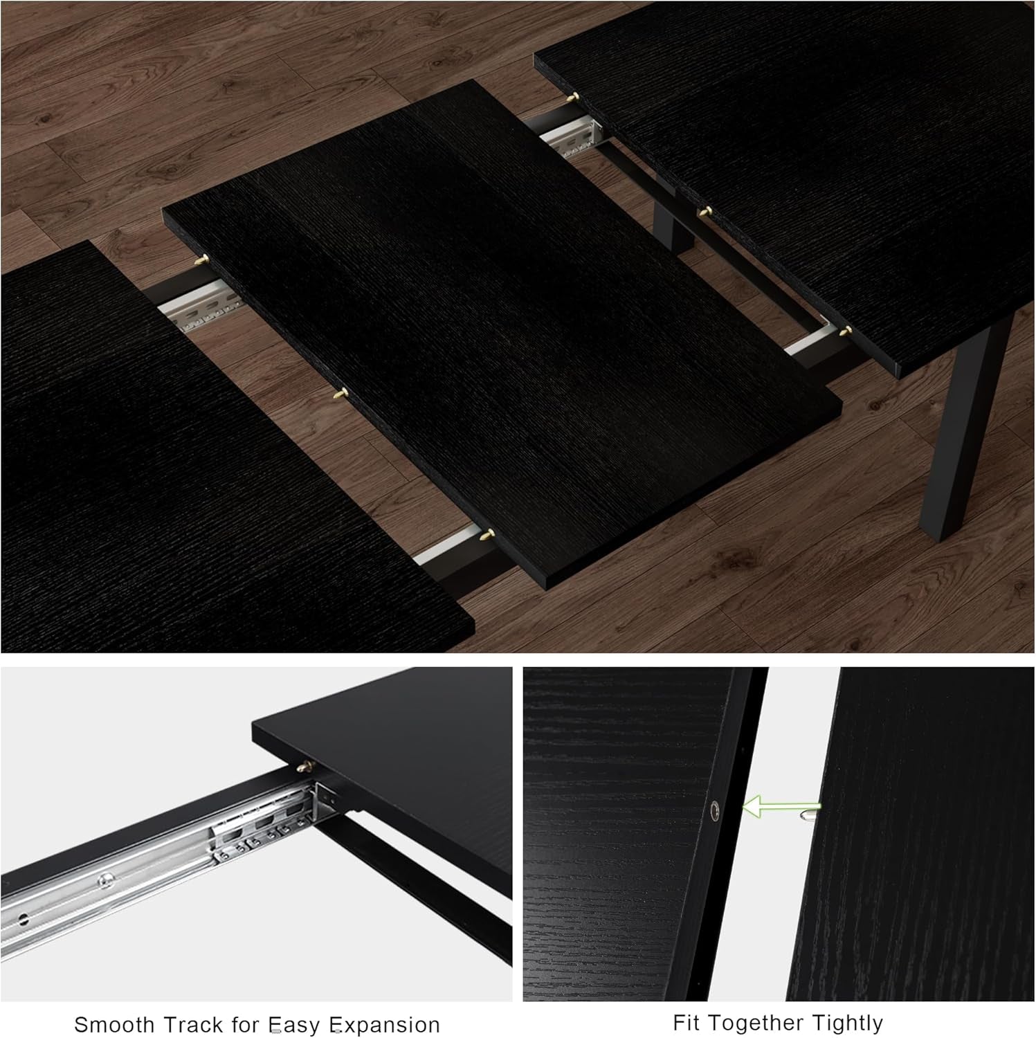 5-Piece Dining Table Set for 4-8 People, 63" Large Extendable Kitchen Table Set with 2 Benches and 2 Square Stools, Dining Room Table with MDF Wood Board, Easy Assembly, Black