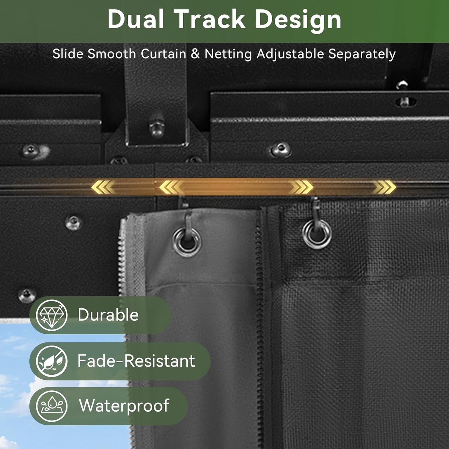 Hardtop Gazebo 10X12, Aluminum Frame Canopy with Double Galvanized Steel Roof, Outdoor Gazebo with Breathable Netting and Privacy Curtain for Backyard