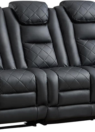 Faux Leather Electric Power Reclining Sofa with USB and Type-C Charging Ports, Plush Three-Seat Design, Overstuffed Armrests and Backrest, Ideal Living Room Furniture in Black