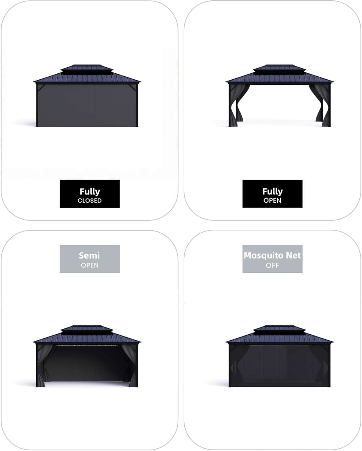 Hardtop Gazebo 12 Ft X16 Ft for All Weather, with Double Metal Roof, Net, and Curtain, Permanent Building for Patio, Deck, Backyard, Lawn, and Garden