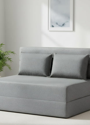 Folding Sofa Bed | Convertible Sleeper Chair for Adults, Linen Futon Chair with Pillow, Ideal for Home, Dorm, Apartment, and RV Living Rooms, Standard Size, Light Gray