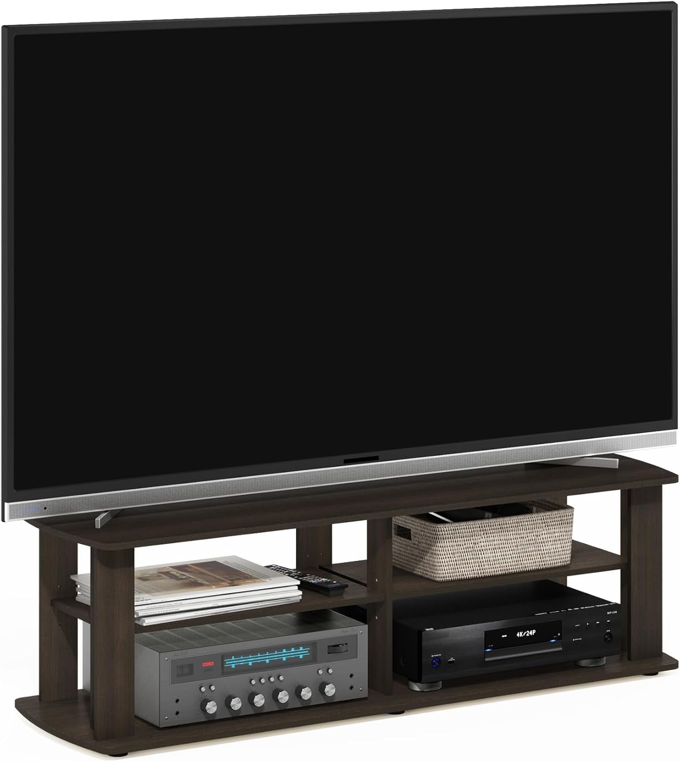 NELLY TV Stand, 3-Tier Entertainment Center with Open Shelves Storage, TV Console for TV up to 50 Inch, Soft Edges, for Living Room, Bedroom, Dark Brown