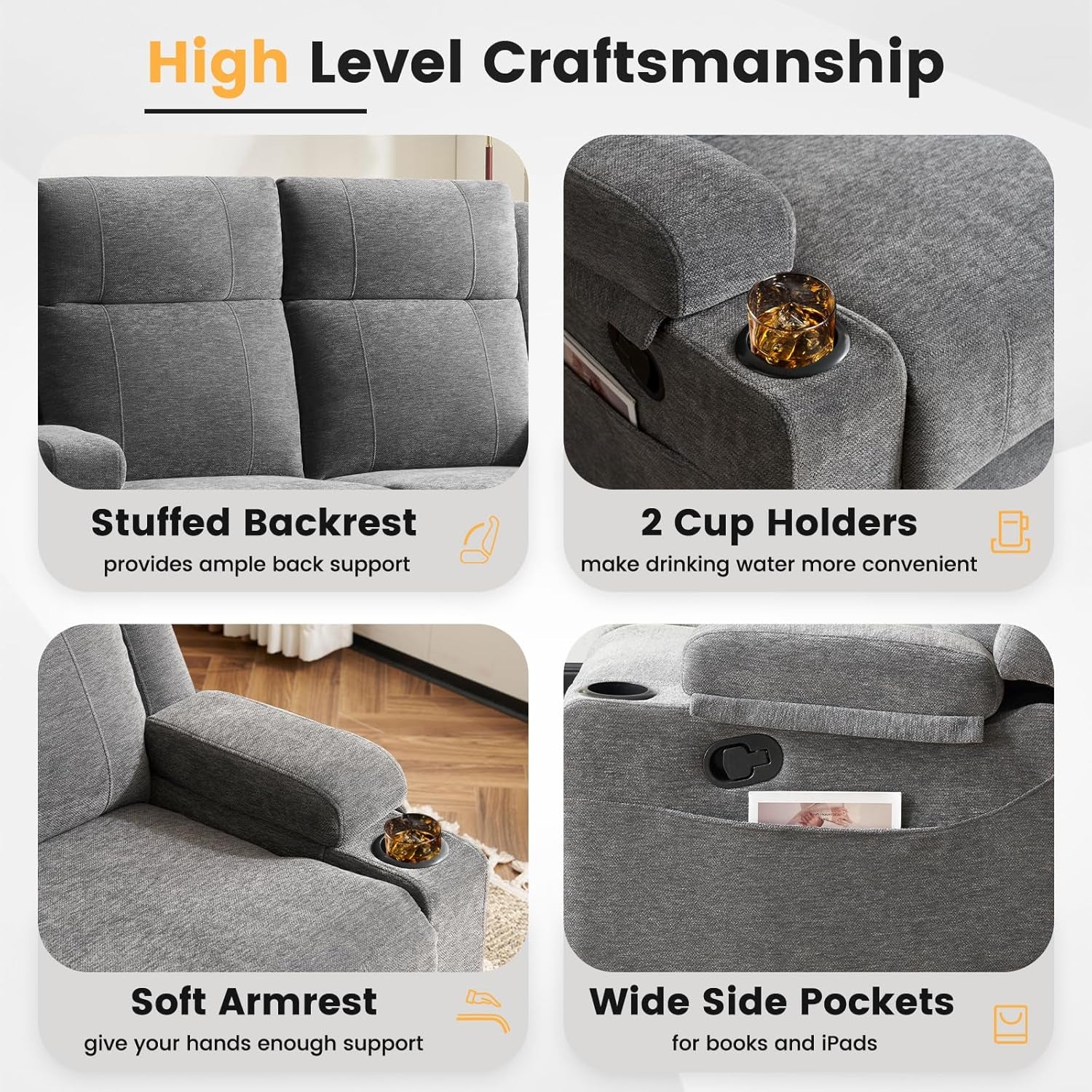 Loveseat Recliner, Loveseat Sofa with Adjustable Footrest, Wall Hugger Recliner for Living Room & Home Theater & Rv(Gray)