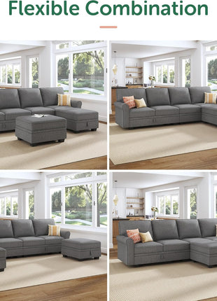 Stylish Grey U-Shaped Convertible Sectional Sofa with Storage – Ideal for Compact Living Spaces