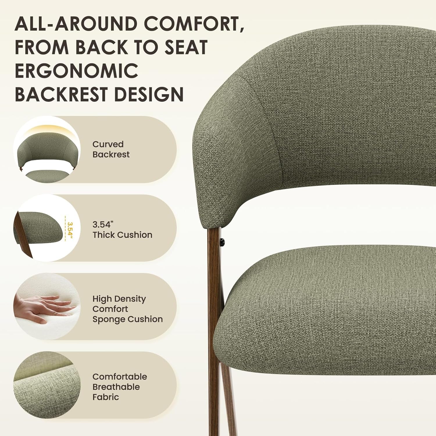 Dining Chairs Set of 4, Modern Fabric Upholstered Dining Room Kitchen Side Chairs with Iron Legs, Open Back and Padded Seat, for Living Room/Restaurant/Cafe, Green