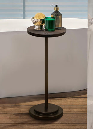 Carved Top Martini Table - Compact Pedestal Side Table with Weighted Base for Living Room, Bedroom, and Bathroom - Brown Finish