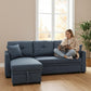 Sectional Sleeper Sofa with Pull Out Bed, L Shape Convertible Linen Couch with Storage Chaise, 2 in 1 Pull Out Sofa Bed with 2 Seats, for Living Room, Apartment, Dark Blue