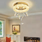 Butterfly Chandelier Gold 12In Modern Crystal Raindrop Chandelier Lighting Flush Mount Ceiling Chandeliers for Living Room 3XGU10