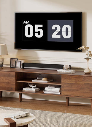 70-Inch Mid-Century Modern TV Stand for TVs up to 80 Inches, Entertainment Center with Storage and Adjustable Shelves in Walnut Finish
