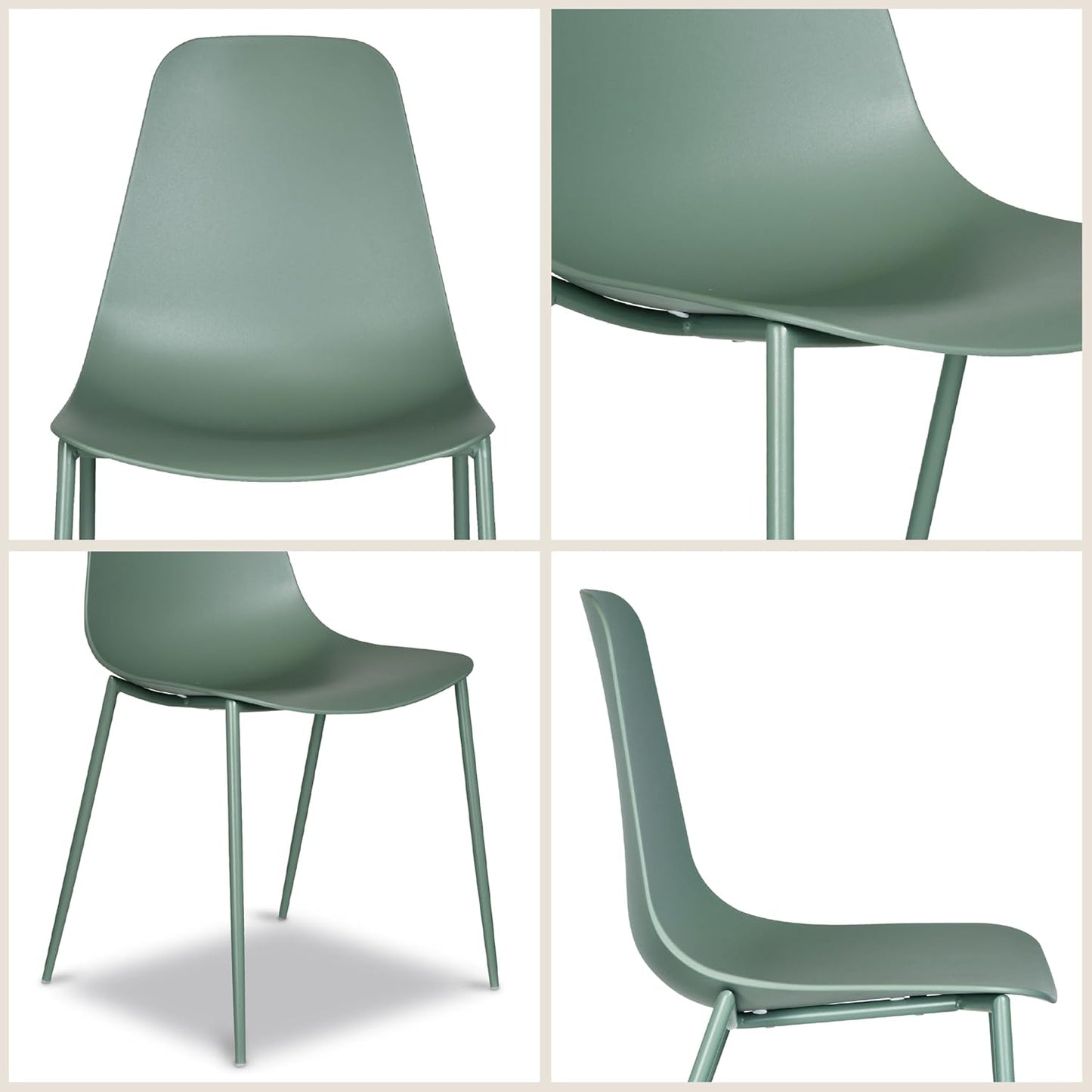 Isla Modern Kitchen Chairs Set of 4 - Plastic Dining Chair with Metal Legs - Quick Assembly Simple Cafe Chairs Plastic for Indoor or Outdoor - Pistachio Green