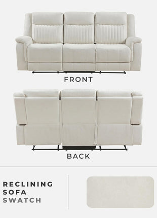 Manual Double Reclining Sofa in Polished Microfiber Upholstery, 3-Seater Wall Hugger Recliner for Living Room, Easy Assembly, Beige