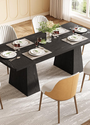 Rectangular Dining Table for 4-6 Individuals, Durable Wooden Design with Reinforced Legs, Contemporary Black Kitchen Furniture