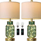 22" Glass Table Lamps Set of 2, Green Modern Bedside Lamp with LED Night Light for Living Room, Nightstand Lamp with USB Ports for Bedrooms, Study Room, End Table(2 Bulbs Included)
