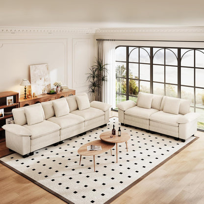 Cloud Modular Couches Sets, 2 Pieces Comfy Sectional Sofa Set with Loveseat, 5-Seater Upholstered Couch for Living Room, Corduroy, Beige