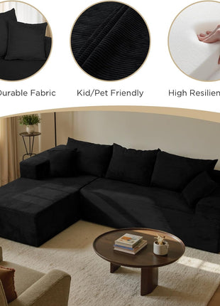 Elevate Your Living Room with Our Chic Black Sectional Sofa - Assembly Free