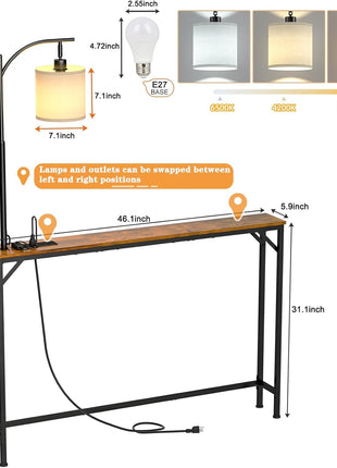 Slim Console Table Featuring Integrated Outlet and Adjustable LED Lighting for Living Spaces