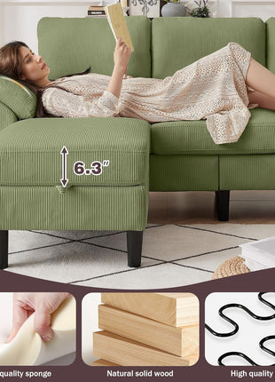 Elevate Your Living Space with Our Elegant 3-Piece Corduroy Sectional Sofa Set, Featuring a Contemporary L-Shaped Design, Removable Cushions, and a Sophisticated Storage Ottoman.